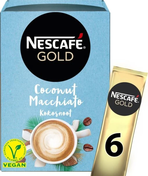 Nescafé Gold Coconut Macchiato Oploskoffie - 6 Doosjes à 6 Zakjes -Koffiebenodigdheden Winkel