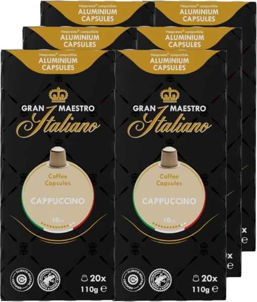 Gran Maestro Italiano - Cappuccino - Koffiecups - Nespresso Compatibel Capsules - Intense Smaak - 6 X 20 Cups -Koffiebenodigdheden Winkel