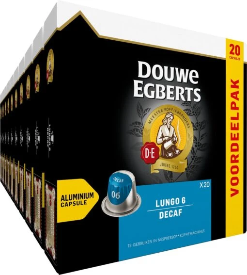 Douwe Egberts Lungo Decaf (6) - 10 X 20 Koffiecups -Koffiebenodigdheden Winkel