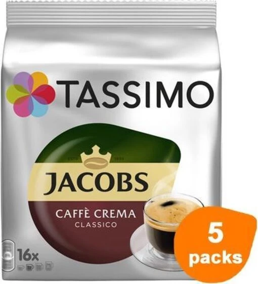 Tassimo - Jacobs Caffè Crema Classico - 5x 16 T-Discs -Koffiebenodigdheden Winkel