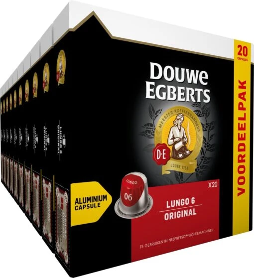 Douwe Egberts Lungo Original Koffiecups - Intensiteit 6/12 - 10 X 20 Capsules -Koffiebenodigdheden Winkel