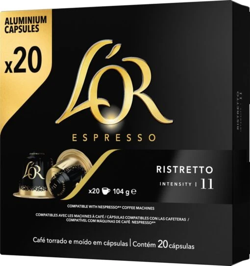 L'OR Espresso Ristretto Koffiecups - Intensiteit 11/12 - 10 X 20 Capsules -Koffiebenodigdheden Winkel