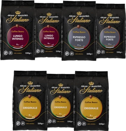 Gran Maestro Italiano - Koffiebonen - Proefpakket - Bonen Voor Espresso - Bonen Voor Lungo - Arabica - 7 X 250g -Koffiebenodigdheden Winkel