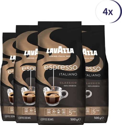 Lavazza Espresso Italiano Classico Koffiebonen - 500 Gram X4 -Koffiebenodigdheden Winkel