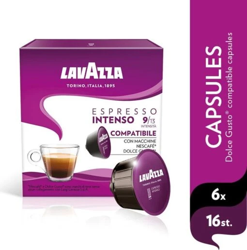 Lavazza Espresso Intenso Capsules - Geschikt Voor Dolce Gusto Apparaat - 6 X 16 Stuks -Koffiebenodigdheden Winkel