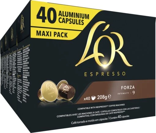 L'OR Espresso Forza Koffiecups - Intensiteit 9/12 - 4 X 40 Capsules -Koffiebenodigdheden Winkel