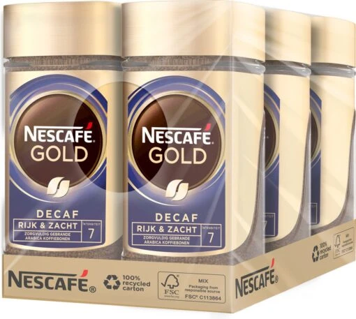 Nescafé Gold Decafé Oploskoffie - 6 Potten à 100 Gram -Koffiebenodigdheden Winkel 1200x1076 1