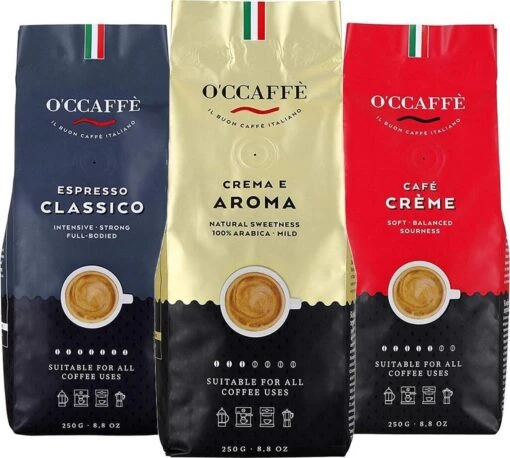 O'ccaffè - Italiaanse Koffiebonen Proefpakket | 3 X 250gr | Barista Kwaliteit -Koffiebenodigdheden Winkel