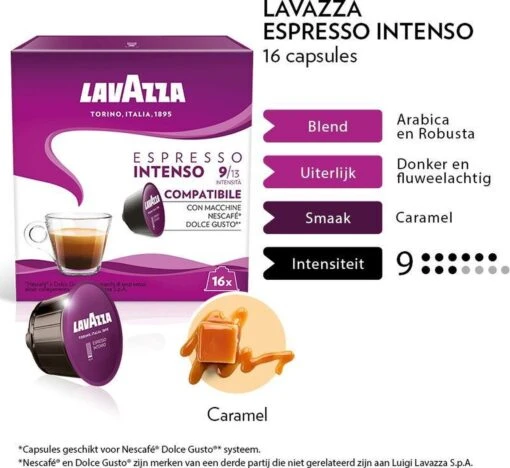 Lavazza Espresso Intenso Capsules - Geschikt Voor Dolce Gusto Apparaat - 6 X 16 Stuks -Koffiebenodigdheden Winkel