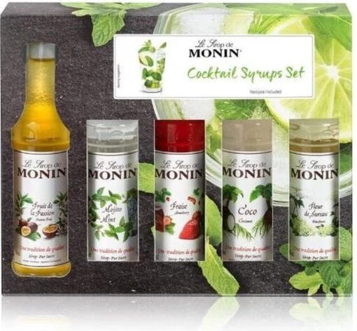 Monin Cadeau 10 Smaken Geschenkverpakking + Cocktailverpakking VOORDEEL PACK 10 Flesjes 5cl -Koffiebenodigdheden Winkel