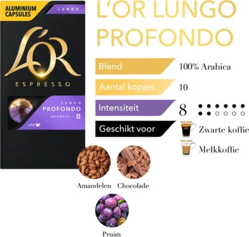 L'OR Lungo Profondo Koffiecups - Intensiteit 8/12 - 10 X 10 Capsules -Koffiebenodigdheden Winkel 1200x1140 1