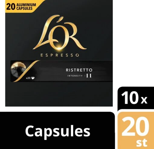 L'OR Espresso Ristretto Koffiecups - Intensiteit 11/12 - 10 X 20 Capsules -Koffiebenodigdheden Winkel 1200x1160 1