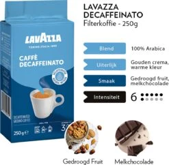 Lavazza Caffe Decaffeinato Filterkoffie - 250 Gram X8 -Koffiebenodigdheden Winkel 1200x1177 2