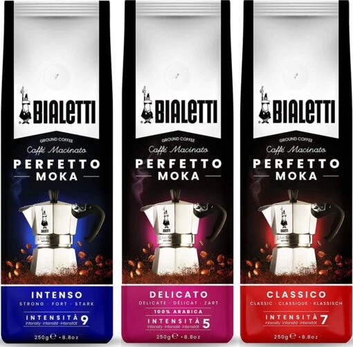 Bialetti Perfetto Moka Koffie Proefpakket 3 X 250 Gram - Classico, Delicato En Intenso -Koffiebenodigdheden Winkel 1200x1179 3