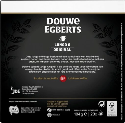 Douwe Egberts Lungo Original Koffiecups - Intensiteit 6/12 - 10 X 20 Capsules -Koffiebenodigdheden Winkel 1200x1184 3