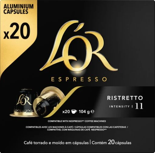 Koffiecups Douwe Egberts L'OR Espresso Ristretto - 20 Cups - Koffie Smaaksterkte 11 -Koffiebenodigdheden Winkel