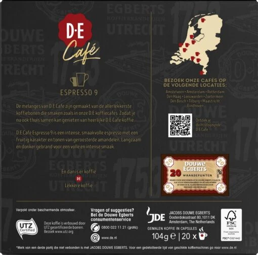 Douwe Egberts D.E Café Espresso Koffiecups - Intensiteit 9/12 - 10 X 20 Capsules -Koffiebenodigdheden Winkel 1200x1186 7