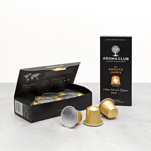 Aroma Club - Nespresso Compatible Capsules (120 St.) - No. 2 Smooth James - Intensiteit 3/5 - Espresso & Lungo - 100% Aluminium Koffiecups -Koffiebenodigdheden Winkel 1200x1200 142