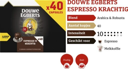 Douwe Egberts Espresso Krachtig (10) - 5 X 40 Koffiecups -Koffiebenodigdheden Winkel