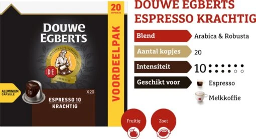 Douwe Egberts Espresso Krachtig Koffiecups - Intensiteit 10/12 - 10 X 20 Capsules -Koffiebenodigdheden Winkel