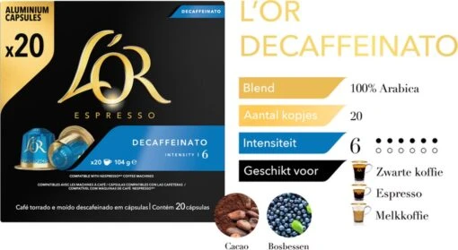 L'OR Espresso Decaffeinato (6) - 10 X 20 Koffiecups -Koffiebenodigdheden Winkel 1200x656 2