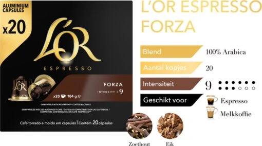 L'OR Espresso Forza Koffiecups - Intensiteit 9/12 - 10 X 20 Capsules -Koffiebenodigdheden Winkel