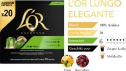 L'OR Lungo Elegante Koffiecups - Intensiteit 6/12 - 10 X 20 Capsules -Koffiebenodigdheden Winkel 1200x677