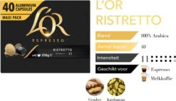 L'OR Espresso Ristretto Koffiecups - Intensiteit 11/12 - 4 X 40 Capsules -Koffiebenodigdheden Winkel 1200x691