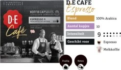 Douwe Egberts D.E Café Espresso Koffiecups - Intensiteit 9/12 - 10 X 20 Capsules -Koffiebenodigdheden Winkel 1200x697