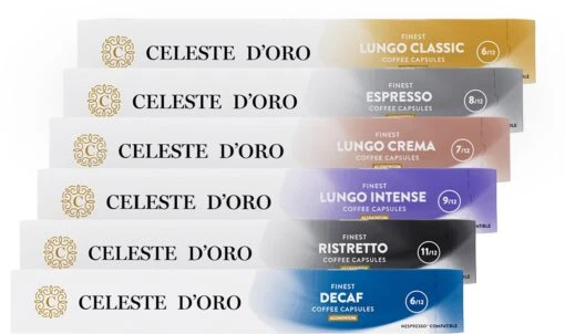 Celeste D’Oro - Koffiecups - Nespresso Compatibel Proefpakket - Oriëntatiepakket - Lungo, Espresso En Meer - 60 Cups -Koffiebenodigdheden Winkel