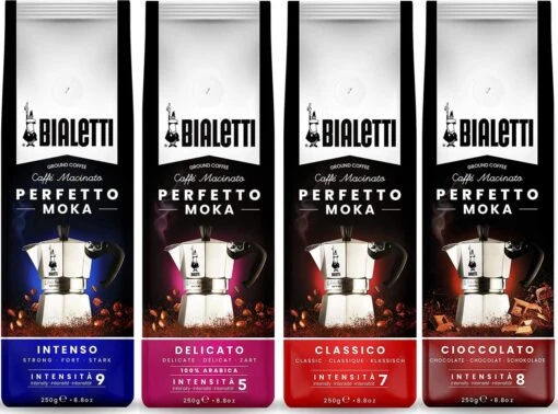 Bialetti Perfetto Moka Gemalen Koffie Proefpakket - 4 X 250 Gram - Classico, Intenso, Delicato En Cioccolato -Koffiebenodigdheden Winkel 1200x889 5