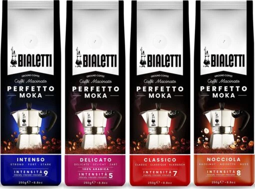 Bialetti Perfetto Moka Gemalen Koffie Proefpakket - 4 X 250 Gram - Classico, Intenso, Delicato En Nocciola -Koffiebenodigdheden Winkel 1200x889 6