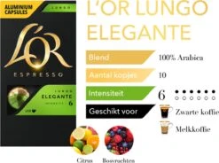 L'OR Lungo Elegante Koffiecups - Intensiteit 6/12 - 10 X 10 Capsules -Koffiebenodigdheden Winkel 1200x893