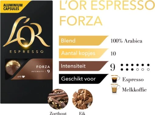 L'OR Espresso Forza Koffiecups - Intensiteit 9/12 - 10 X 10 Capsules -Koffiebenodigdheden Winkel 1200x894 1