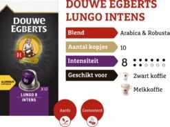 Douwe Egberts Lungo Intens Koffiecups - Intensiteit 8/12 - 10 X 10 Capsules -Koffiebenodigdheden Winkel 1200x894