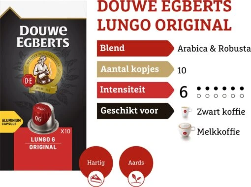 Douwe Egberts Lungo Original Koffiecups - Intensiteit 6/12 - 10 X 10 Capsules -Koffiebenodigdheden Winkel 1200x895 1