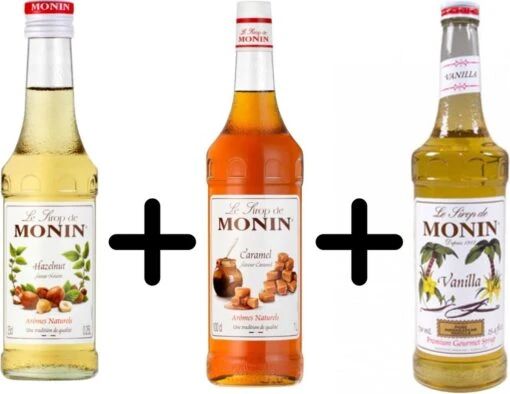 Monin Koffiesiroop VOORDEELPACK Vanille 25cl + Hazelnut 25cl + Caramel 25cl Set 3 Flessen -Koffiebenodigdheden Winkel