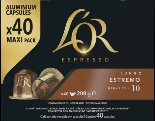 L'OR Lungo Estremo Koffiecups - Intensiteit 10/12 - 4 X 40 Capsules -Koffiebenodigdheden Winkel 1200x942 2