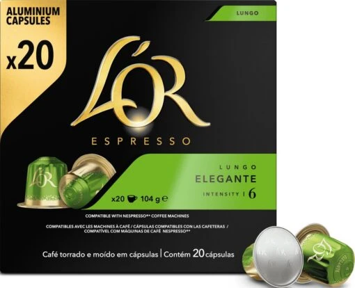 L'OR Lungo Elegante Koffiecups - Intensiteit 6/12 - 10 X 20 Capsules -Koffiebenodigdheden Winkel 1200x975 1