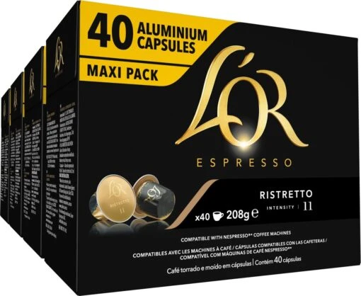 L'OR Espresso Ristretto Koffiecups - Intensiteit 11/12 - 4 X 40 Capsules -Koffiebenodigdheden Winkel 1200x984 1