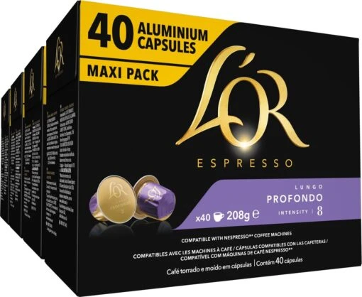 L'OR Lungo Profondo Koffiecups - Intensiteit 8/12 - 4 X 40 Capsules -Koffiebenodigdheden Winkel