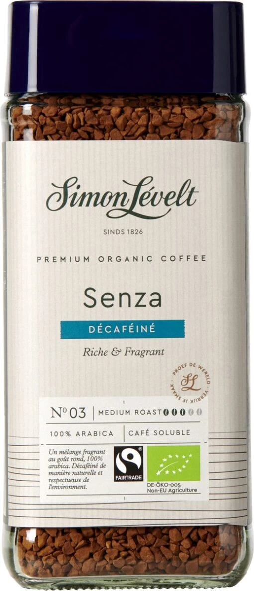 Simon Lévelt | Cafeïnevrije Oploskoffie Premium Organic Coffee - 100g -Koffiebenodigdheden Winkel