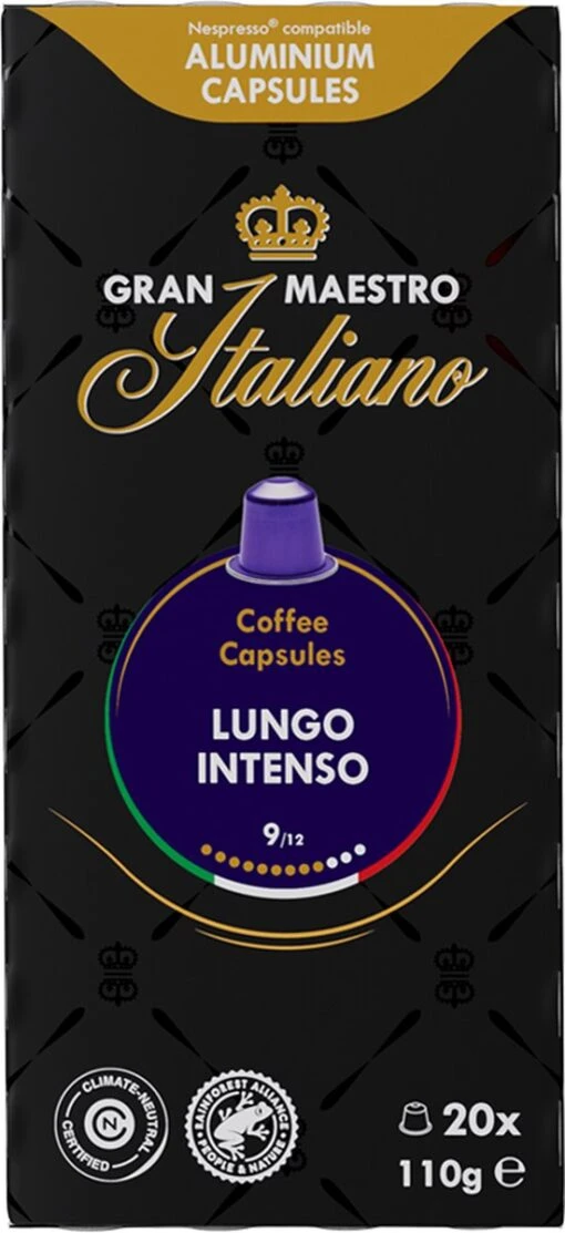 Gran Maestro Italiano - Lungo Intenso - Koffiecups - Nespresso Compatibel Capsules - Krachtige Smaak - 6 X 20 Cups -Koffiebenodigdheden Winkel 550x1200 2