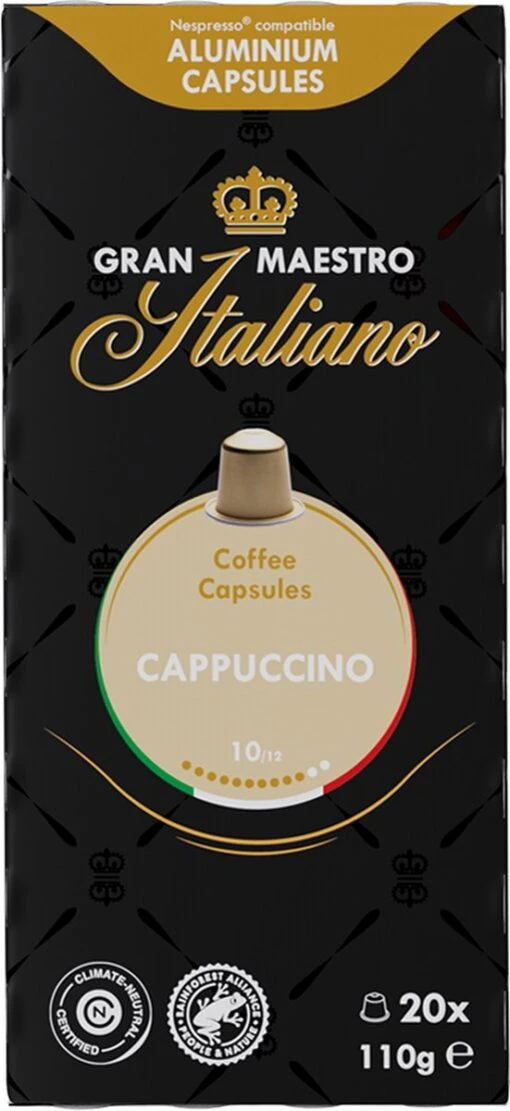 Gran Maestro Italiano - Cappuccino - Koffiecups - Nespresso Compatibel Capsules - Intense Smaak - 6 X 20 Cups -Koffiebenodigdheden Winkel 551x1200 1