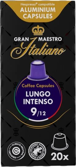 Gran Maestro Italiano - Lungo Intenso - Koffiecups - Nespresso Compatibel Capsules - Krachtige Smaak - 6 X 20 Cups -Koffiebenodigdheden Winkel 552x1200