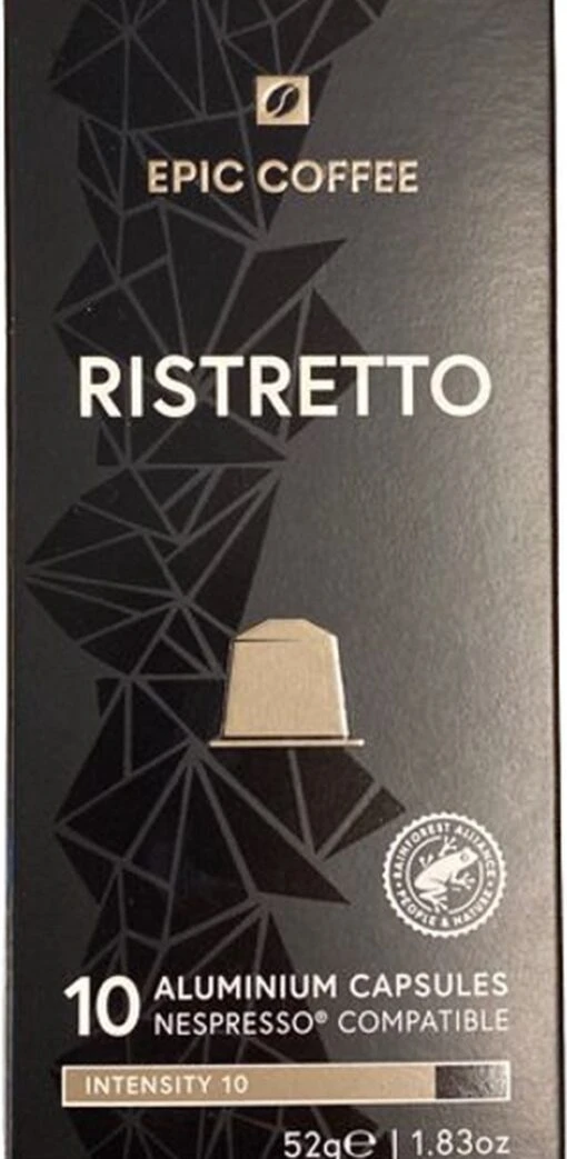 100 Capsules Epic Coffee - Ristretto - Nespresso® Compatible Aluminium Capsules - RFA Keurmerk - Doos 100 Stuks -Koffiebenodigdheden Winkel