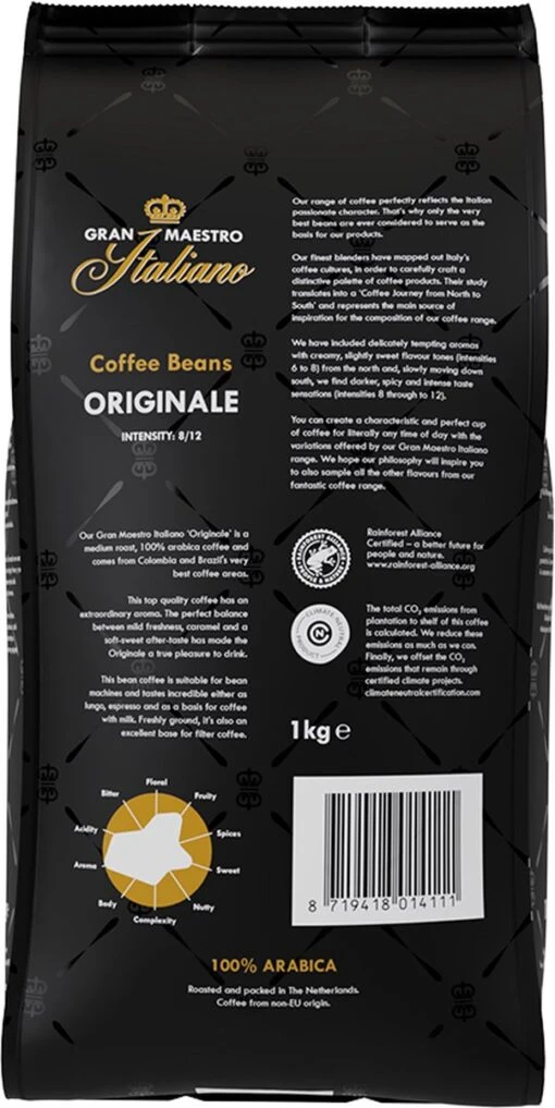 Gran Maestro Italiano - Orginale - Koffiebonen - Bonen Voor Espresso En Lungo - Arabica – 4 X 1kg -Koffiebenodigdheden Winkel