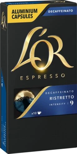 L'OR Espresso Ristretto Decaffeinato - Intensiteit 9/12 - 10 X 10 Capsules -Koffiebenodigdheden Winkel 603x1200