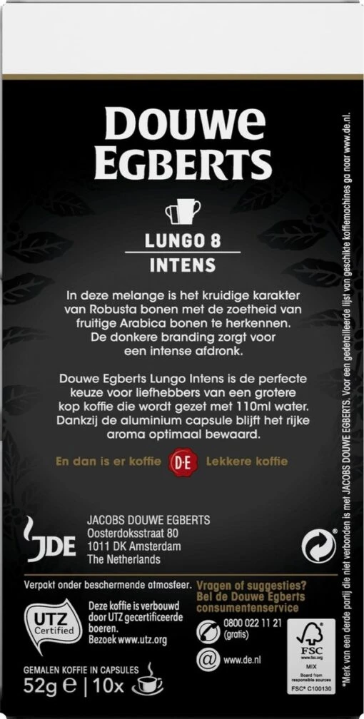 Douwe Egberts Lungo Intens Koffiecups - Intensiteit 8/12 - 10 X 10 Capsules -Koffiebenodigdheden Winkel