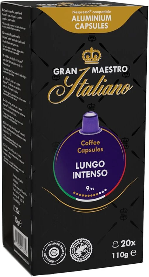 Gran Maestro Italiano - Lungo Intenso - Koffiecups - Nespresso Compatibel Capsules - Krachtige Smaak - 6 X 20 Cups -Koffiebenodigdheden Winkel 644x1200 1